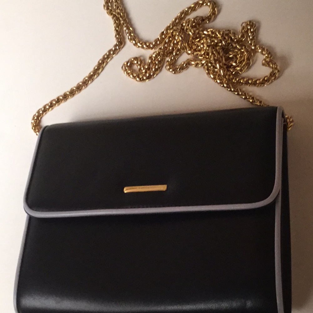 St. John Chain Link Handbag Clutch Black Leather